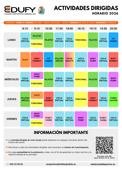 HORARIO EDUFY ACTIVIDADES DIRIGIDAS 2026