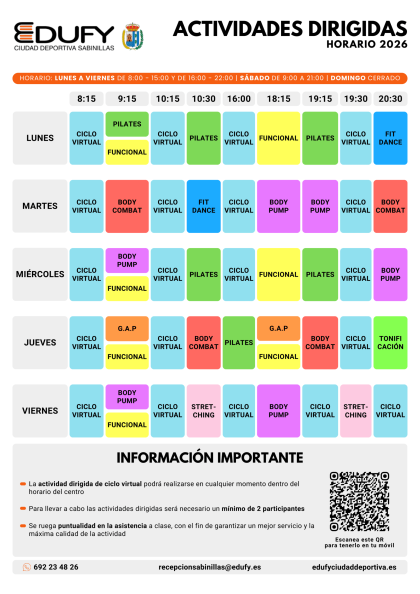 EDUFY | HORARIO ACTIVIDADES DIRIGIDAS 2026